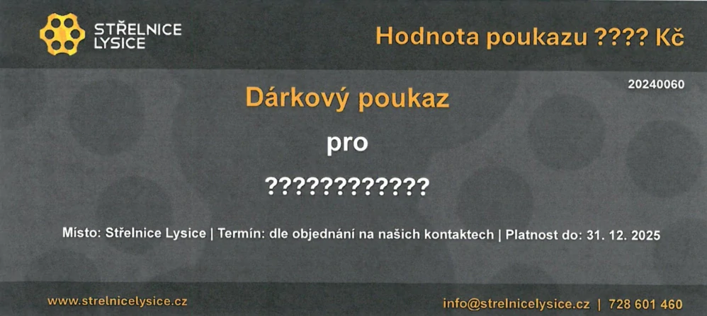 Dárkový poukaz na veškeré služby a produkty střelnice