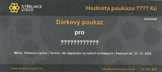 Dárkový poukaz na veškeré služby a produkty střelnice